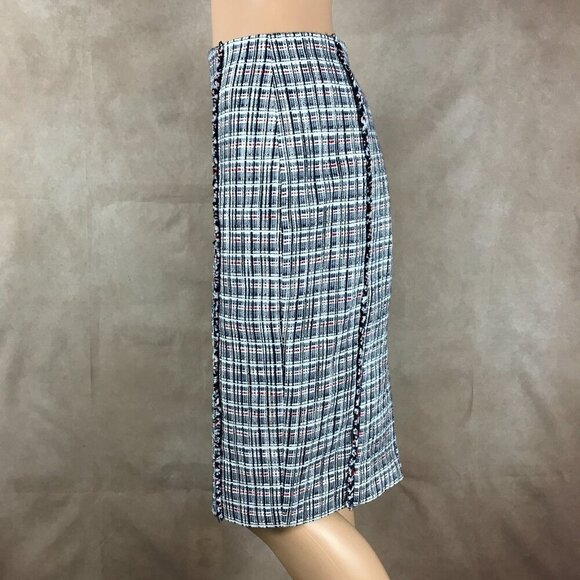 J.CREW Cotton Navy/White Tweed Pencil Skirt Size 0 - Picture 4 of 8